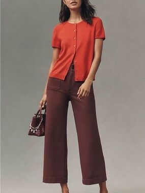Maeve Wide-Leg Colette Pants in Rich Chestnut Brown